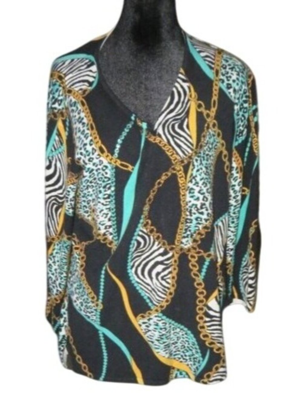La Madona Chains Zebra Cheetah Animal Print Tunic Top Blouse XL